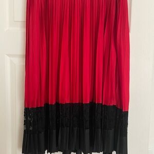 Elegant Red and Black Pleated Skirt
